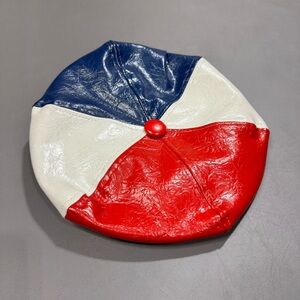 Vintage 80s Leather Red White Blue Fitted Hat 7 3/8 USA